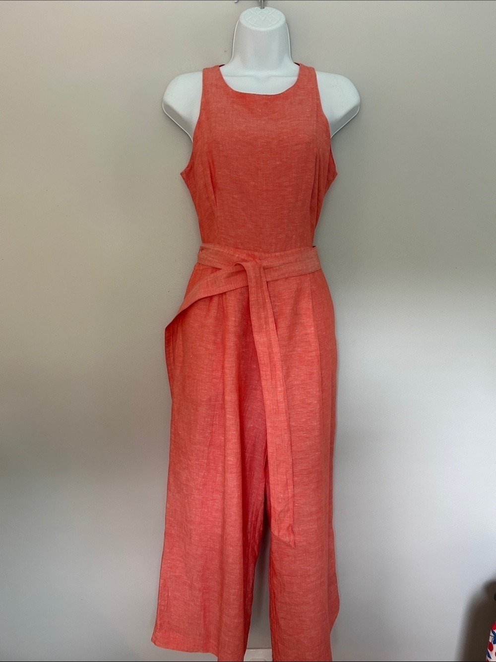 Banana Republic Sleeveless Coral Wide-Leg Jumpsuit with Tie Belt